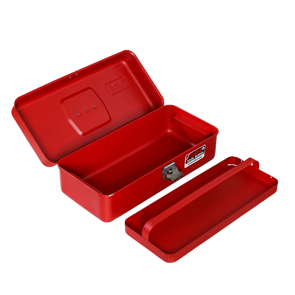 Heavy-duty Large Pressed Steel Toolbox with Liftout Metal Tray - Red-Phillip & Lea